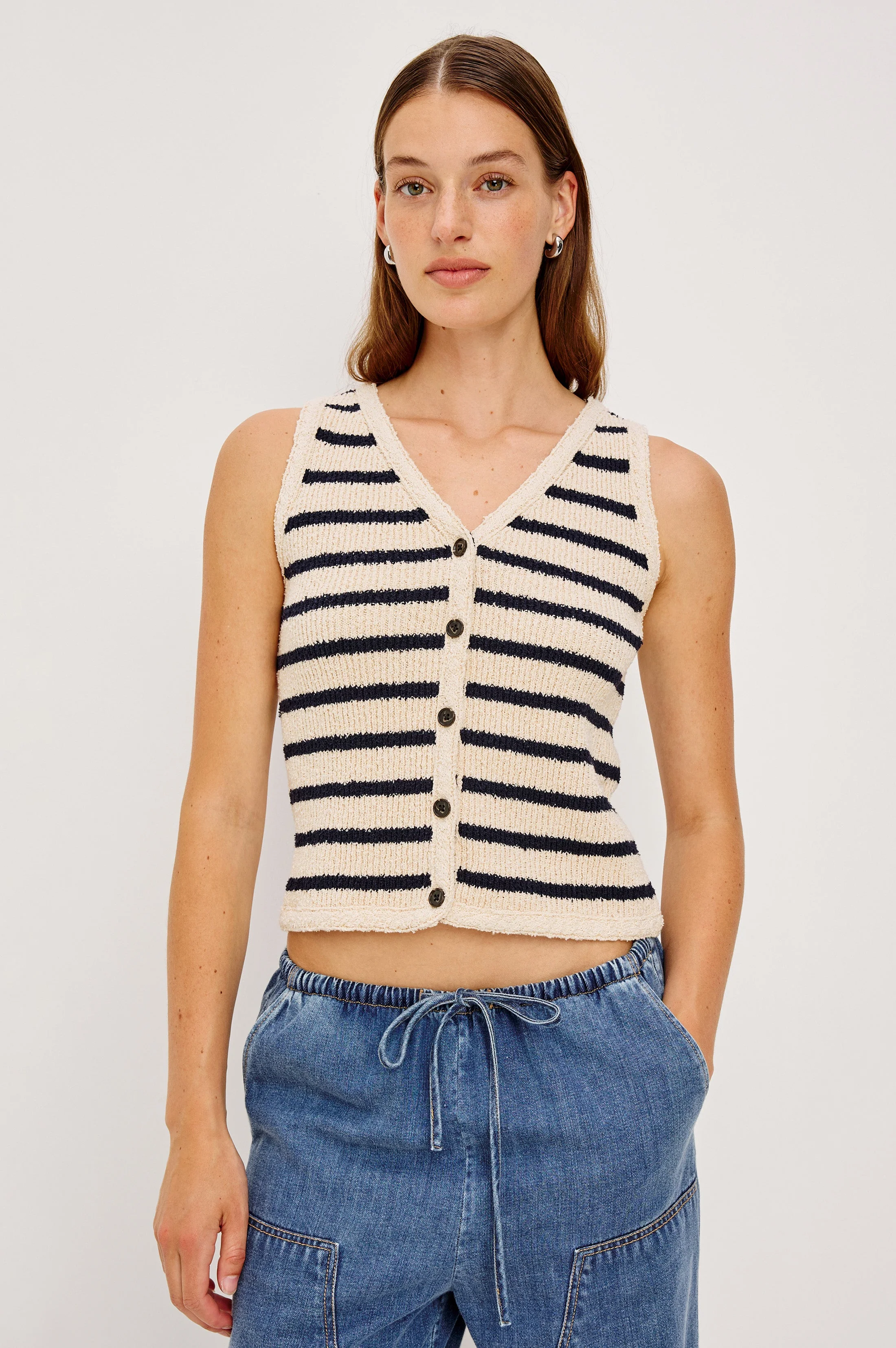 SADE VEST - IVORY NAVY STRIPE