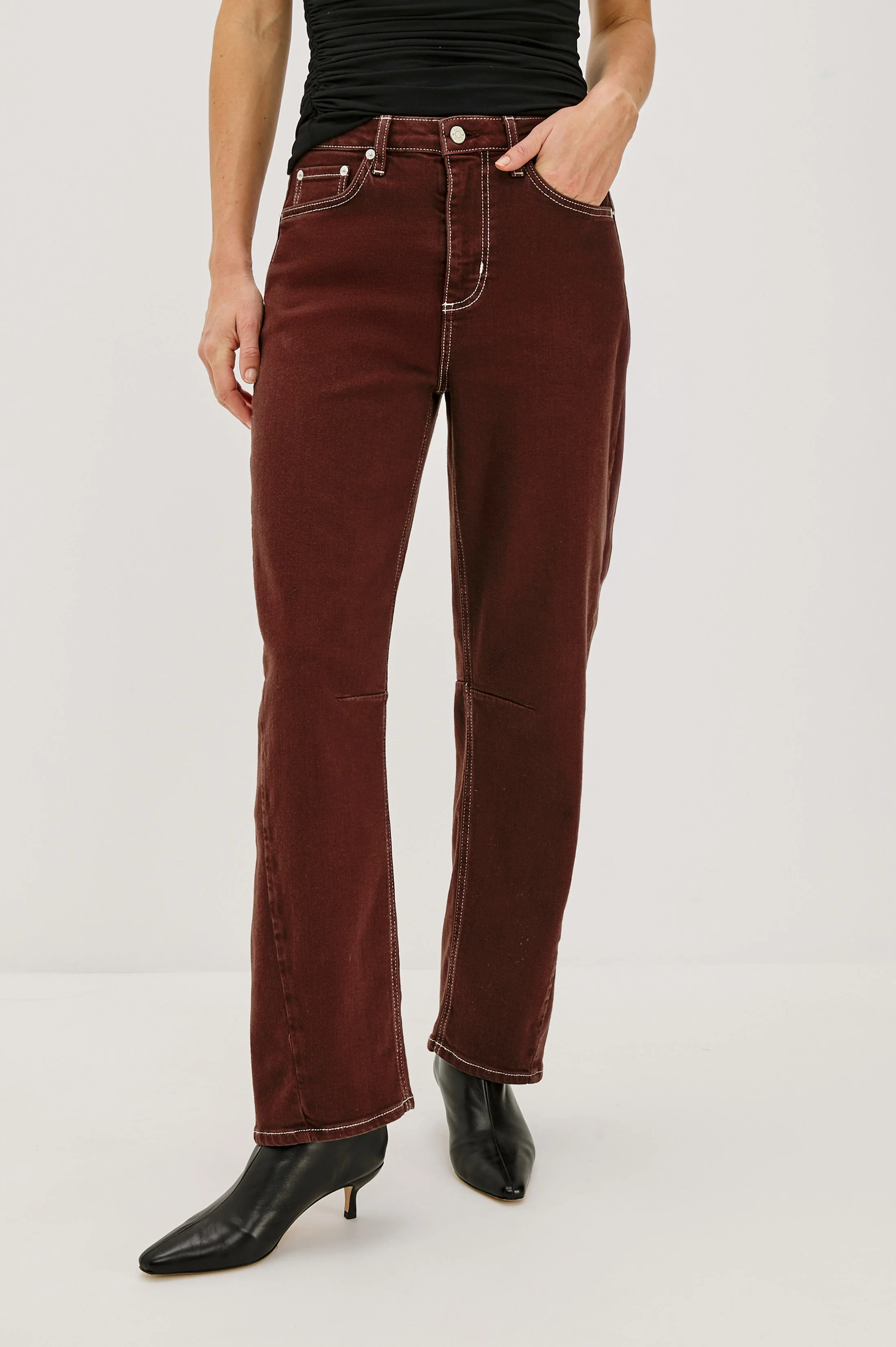 SAMO BARREL LEG - CHOCOLATE CONTRAST STITCH - Image 3
