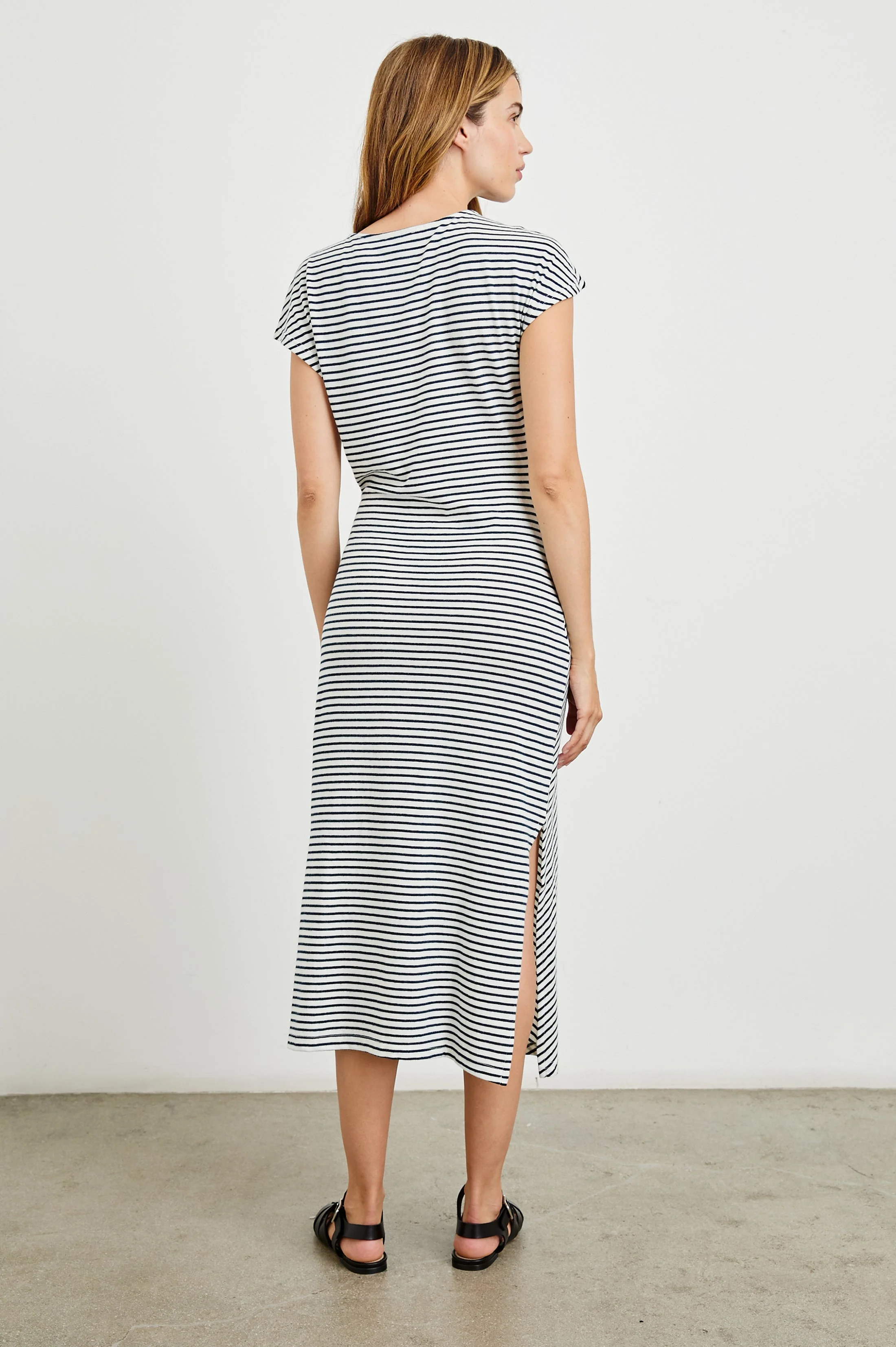 SELAH DRESS - IVORY NAVY MICRO STRIPE - Image 4