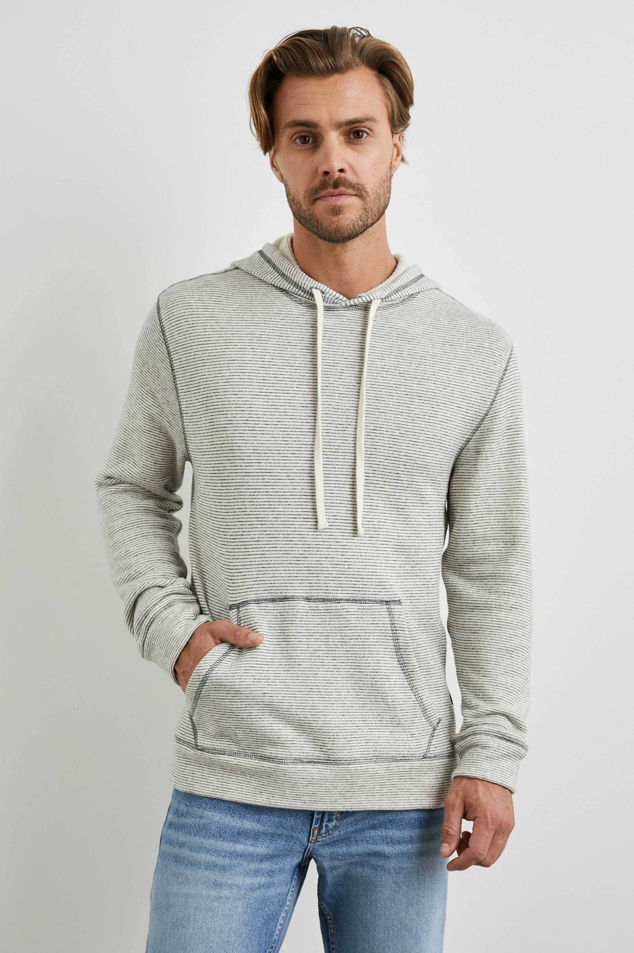 SMITH HOODIE - CREAM NAVY STRIPE