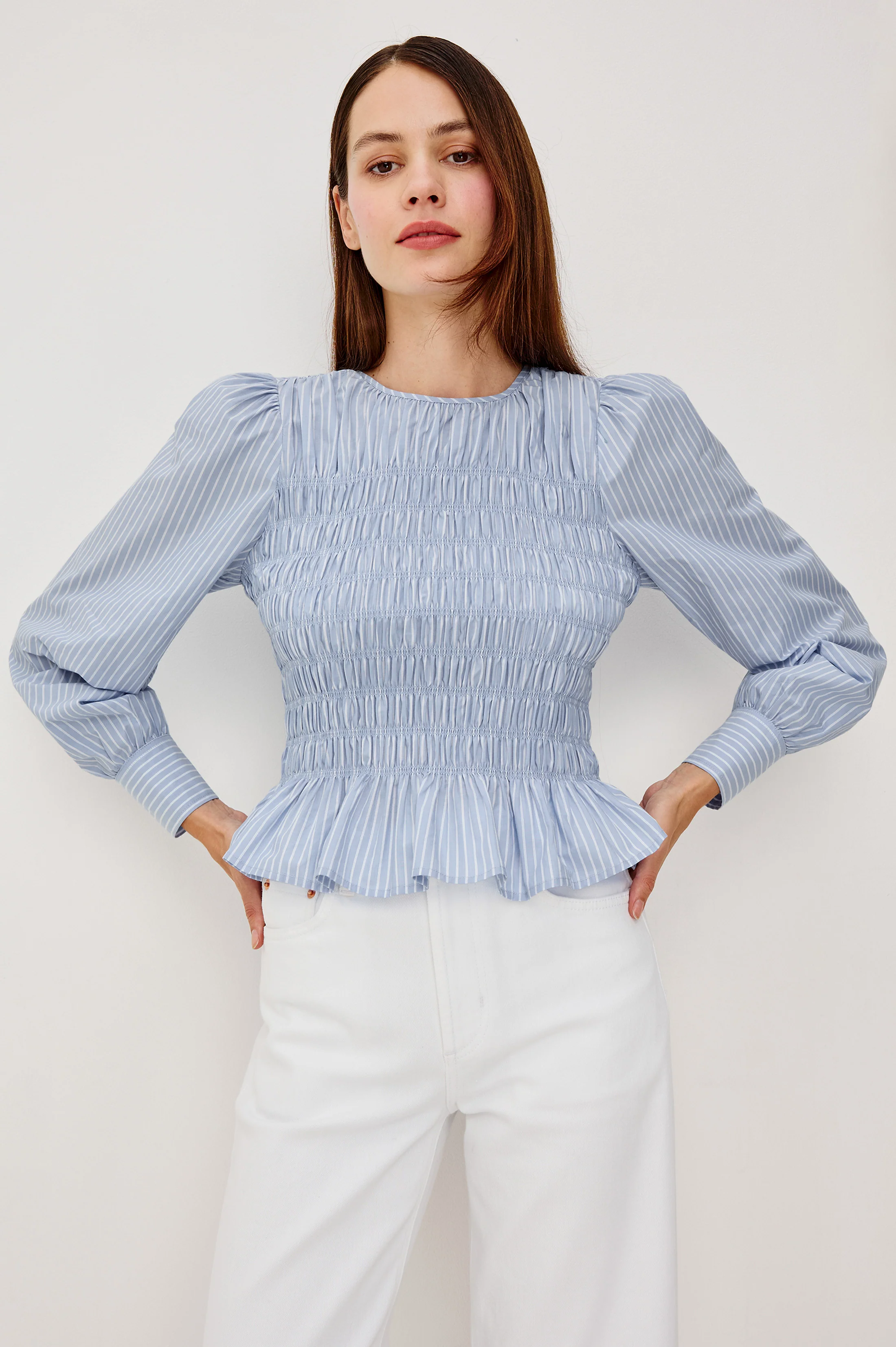 TABI TOP - OXFORD WHITE STRIPE