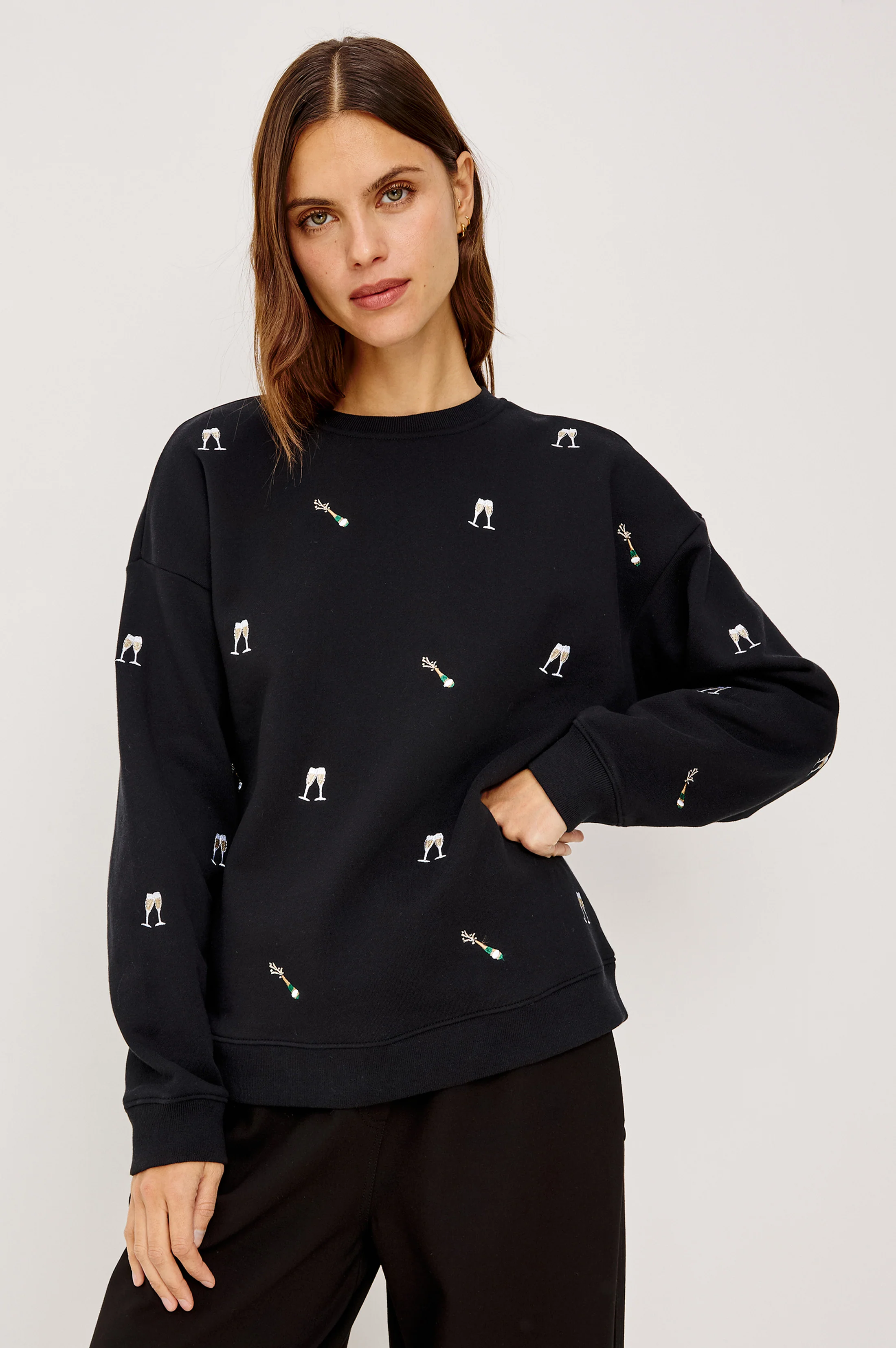 THE VARSITY SWEATSHIRT - BLACK CHAMPAGNE EMBROIDERY