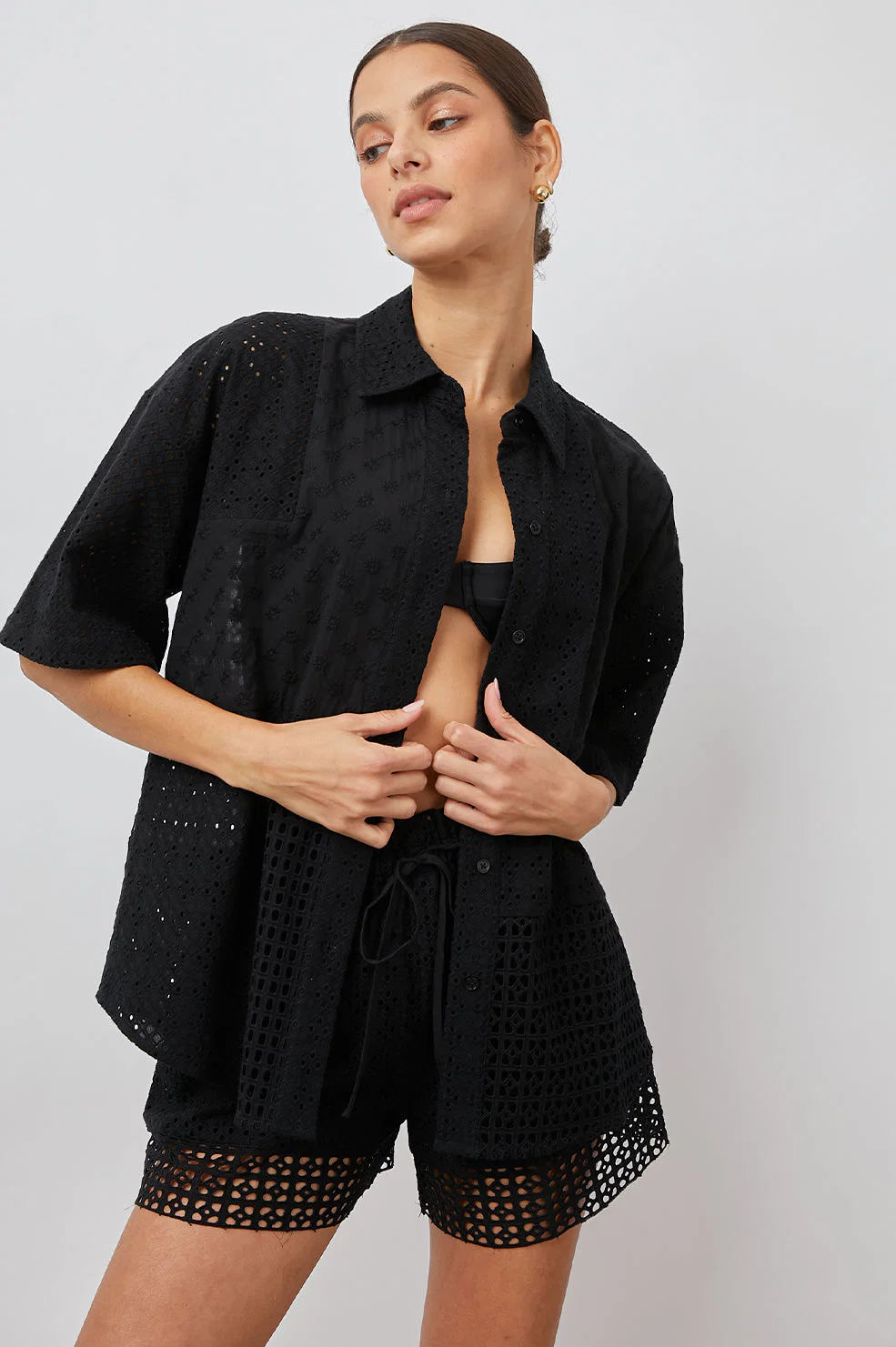 YURI SHIRT - BLACK EYELET MIX