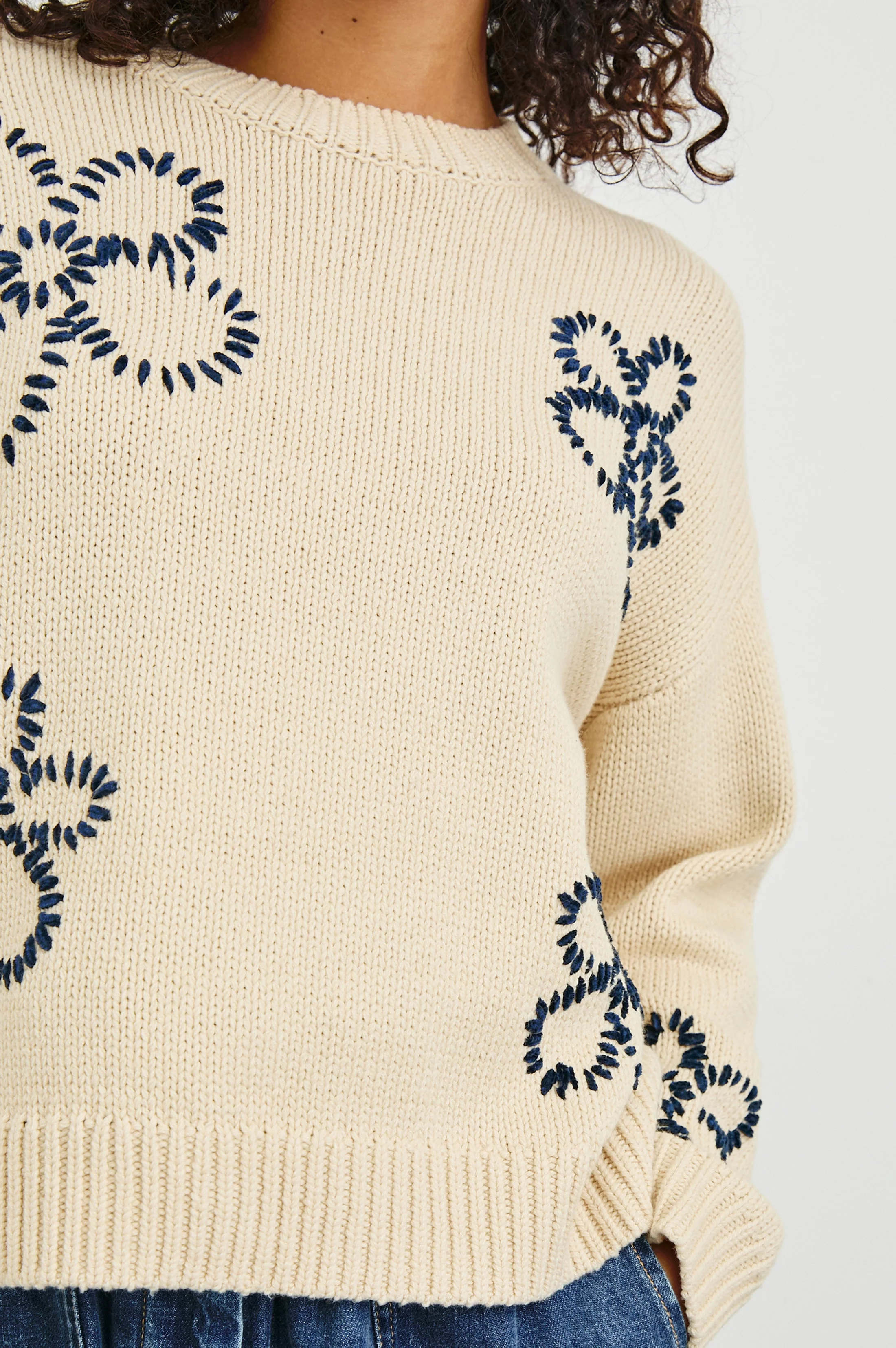 ZOEY SWEATER - IVORY NAVY STITCHED DAISIES - Image 2