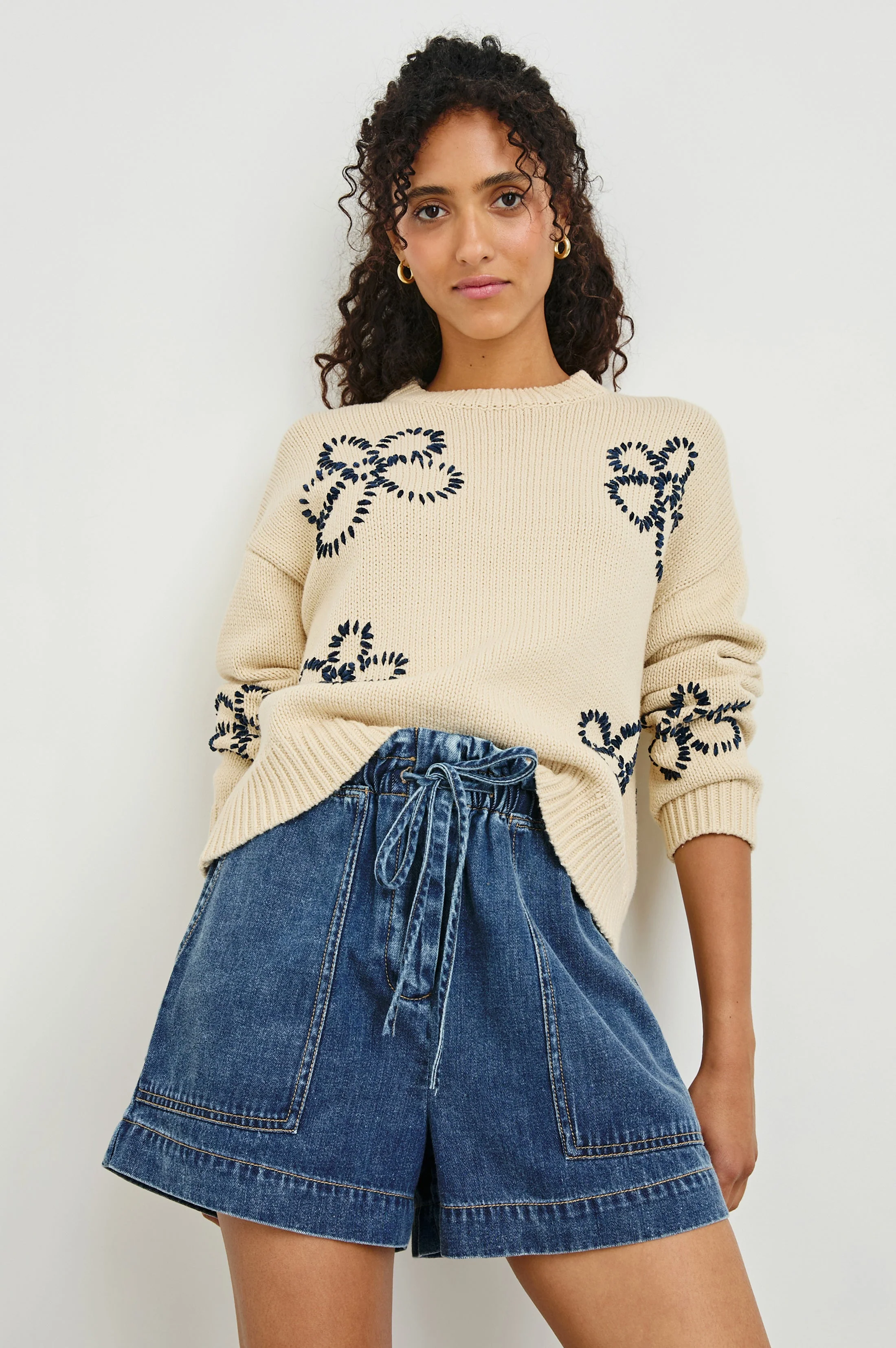 ZOEY SWEATER - IVORY NAVY STITCHED DAISIES - Image 4